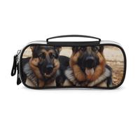 DWVSFJM Astuccio per matite in pelle PU Borsa per trucco portatile impermeabile con cerniera Pastore Tedesco Cane Matita Sacchetto Per Forniture per Ufficio Sacchetto di Trucco