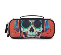 DWVSFJM Astuccio per matite in pelle PU Borsa per trucco portatile impermeabile con cerniera Punk Rock Auricolari Skull Pencil Pouch per forniture per ufficio Borsa per trucco