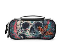 DWVSFJM Astuccio per matite in pelle PU borsa per trucco portatile impermeabile con cerniera scheletro morte falena matita sacchetto per forniture per ufficio borsa trucco