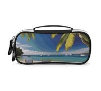 DWVSFJM Astuccio per matite in pelle PU Borsa per trucco portatile impermeabile con cerniera Sedie da spiaggia Palma Albero Barche Astuccio per forniture per ufficio Borsa per trucco