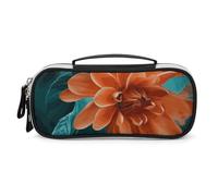 DWVSFJM Astuccio per matite in pelle PU borsa per trucco portatile impermeabile con cerniera Teal e fiore matita sacchetto per forniture per ufficio borsa trucco