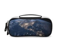 DWVSFJM Astuccio per matite in pelle PU borsa per trucco portatile impermeabile con cerniera Terra dallo spazio esterno astuccio per forniture per ufficio borsa per trucco