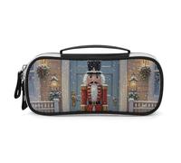 DWVSFJM Astuccio per matite in pelle PU Borsa per trucco portatile impermeabile con cerniera Vintage Schiaccianoci Astuccio per forniture per ufficio Borsa per trucco