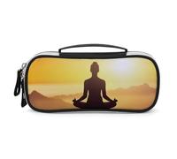 DWVSFJM Astuccio per matite in pelle PU borsa per trucco portatile impermeabile con cerniera Yoga meditazione matita sacchetto per forniture per ufficio borsa trucco
