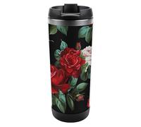 DWVSFJM Bella rosa regalo isolato Tumbler in acciaio inossidabile doppia parete vuoto tazza da viaggio isolata tazza di metallo tazza di grande capacità tazza da caffè riutilizzabile con coperchio