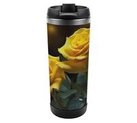 DWVSFJM Bella Rose gialle Tumbler isolato in acciaio inossidabile doppia parete vuoto tazza da viaggio isolata tazza di metallo tazza di grande capacità tazza da caffè riutilizzabile con coperchio
