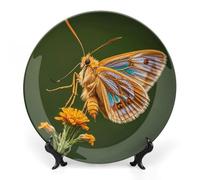 DWVSFJM Bellissimo piatto decorativo in porcellana con stampa di ali di falena con espositore piatto decorativo in ceramica piatto rotondo in porcellana piatto da pranzo artistico artigianato per