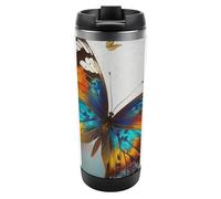 DWVSFJM Bicchiere isolato a farfalla in acciaio inossidabile doppia parete sottovuoto tazza da viaggio isolata tazza in metallo tazza di grande capacità tazza da caffè riutilizzabile con coperchio