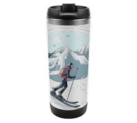 DWVSFJM Bicchiere isolato a tema sci in acciaio inossidabile doppia parete sottovuoto tazza da viaggio isolata tazza in metallo tazza di grande capacità tazza da caffè riutilizzabile con coperchio