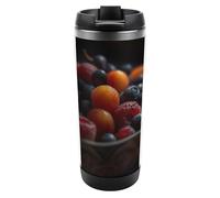 DWVSFJM Bicchiere isolato con bacche fresche in acciaio inossidabile a doppia parete sottovuoto tazza da viaggio isolata tazza in metallo di grande capacità tazza da caffè riutilizzabile con coperchio