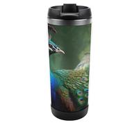 DWVSFJM Bicchiere isolato con pavone colorato in acciaio inossidabile a doppia parete sottovuoto tazza da viaggio isolata tazza in metallo tazza di grande capacità tazza da caffè riutilizzabile con