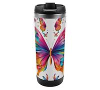DWVSFJM Bicchiere isolato farfalla colorata in acciaio inossidabile doppia parete vuoto tazza da viaggio isolata tazza di metallo tazza di grande capacità tazza da caffè riutilizzabile con coperchio