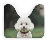 DWVSFJM Bichon - Tappeto da bagno a forma di U con cane frisé sull'erba, 40,6 x 50,8 cm, assorbente, ad asciugatura rapida, antiscivolo, facile da pulire, per vasca da bagno e lavandino