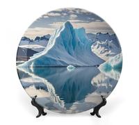 DWVSFJM Blue Iceberg Stampa Bone China Piatto Decorativo Con Espositore Piatto Decorativo In Ceramica Porcellana Rotondo Piatto Da Pranzo Artigianato Artigianato Per Decorazione Appeso A Parete