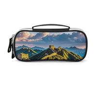 DWVSFJM Borsa di trucco portatile impermeabile della cassa della matita del cuoio dell'unità di elaborazione con la chiusura lampo La grande muraglia della Cina Sacchetto della matita per le forniture