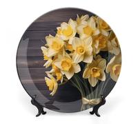 DWVSFJM Bouquet di narcisi Stampa Bone China Piatto Decorativo Con Espositore Piatto Decorativo In Ceramica Porcellana Piatto Rotondo Cena Artigianato Artigianato Per Decorazione Da Parete 20,3 cm