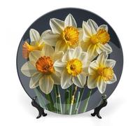DWVSFJM Bouquet di narcisi Stampa Bone China Piatto Decorativo Con Espositore Piatto Decorativo In Ceramica Porcellana Piatto Rotondo Cena Artigianato Artigianato Per Decorazione Da Parete 20,3 cm