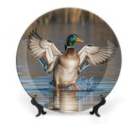 DWVSFJM Caccia Volare Anatre Selvatiche Stampa Bone China Piatto Decorativo Con Espositore Piatto Decorativo In Ceramica Porcellana Piatto Rotondo Cena Artigianato Artigianato Per Decorazione Da