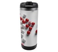 DWVSFJM Caramelle rosse e bianche Tumbler isolato in acciaio inossidabile doppia parete vuoto tazza da viaggio tazza in metallo isolato tazza di metallo grande capacità tazza da caffè riutilizzabile