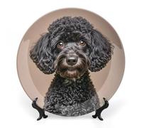DWVSFJM Carino Nero Pug Stampa Bone China Piatto Decorativo Con Espositore Piatto Decorativo Ceramica Porcellana Rotondo Piatto da Cena Artigianato Per Decorazione Da Parete 15,2 cm