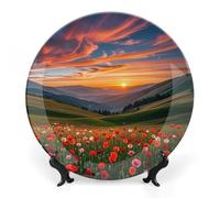 DWVSFJM Cloud Garden at Sunset Print Bone China Piatto decorativo con espositore Piatto decorativo in ceramica Piatto rotondo in porcellana Piatto da pranzo Artigianato per decorazione da parete 15,2