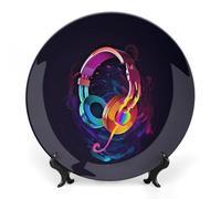 DWVSFJM Colore Gradiente Musica Stampa Bone China Piatto Decorativo Con Espositore Piatto Decorativo In Ceramica Porcellana Rotondo Piatto Da Pranzo Artigianato Artigianato Per Decorazione Appeso A