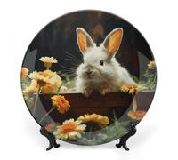 DWVSFJM Coniglio E Fiore Stampa Bone China Piatto Decorativo Con Espositore Piatto Decorativo In Ceramica Porcellana Piatto Rotondo Cena Artigianato Artigianato Per Decorazione Da Parete 10