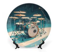 DWVSFJM Cool Drums Set Stampa Bone China Piatto Decorativo Con Espositore Piatto Decorativo Ceramica Porcellana Rotondo Piatto da Cena Artigianato Artigianato Per Decorazione Appeso A Parete 8 pollici