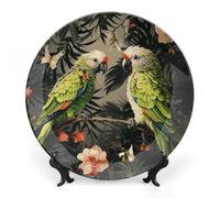 DWVSFJM Coppia Pappagalli Stampa Oliva Bone China Piatto Decorativo Con Espositore Piatto Decorativo In Ceramica Porcellana Piatto Rotondo Cena Artigianato Artigianato Per Decorazione Da Parete 10