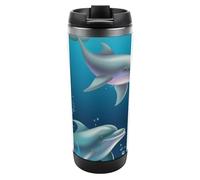 DWVSFJM Dolphin And Fish Bicchiere isolato in acciaio inossidabile Doppia parete Vuoto Tazza da viaggio Tazza in metallo isolato Tazza di metallo Grande Capacità Tazza da caffè riutilizzabile con