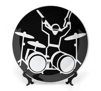 DWVSFJM Drummer Stampa Bone China Piatto Decorativo Con Espositore Piatto Decorativo Ceramica Porcellana Piatto Rotondo Cena Artigianato Artigianato Per Decorazione Appeso A Parete 8 pollici