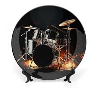 DWVSFJM Drummer Stampa Bone China Piatto Decorativo Con Espositore Piatto Decorativo Ceramica Porcellana Rotondo Piatto da Cena Artigianato Artigianato Per Decorazione Appeso A Parete 10