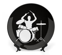 DWVSFJM Drummer Stampa Bone China Piatto Decorativo Con Espositore Piatto Decorativo Ceramica Porcellana Piatto Rotondo Cena Artigianato Artigianato Per Decorazione Appeso A Parete 8 pollici