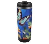 DWVSFJM Farfalla e fiore isolato Tumbler in acciaio inossidabile doppia parete vuoto tazza da viaggio isolata tazza di metallo tazza di grande capacità tazza da caffè riutilizzabile con coperchio