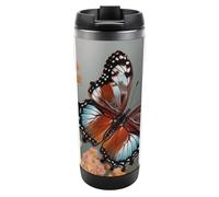 DWVSFJM Farfalla Fiori Tumbler isolato in acciaio inox doppia parete vuoto tazza da viaggio isolata tazza di metallo tazza di grande capacità tazza da caffè riutilizzabile con coperchio regali