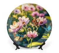 DWVSFJM Farfalle e fiori Stampa Bone China Piatto Decorativo Con Espositore Piatto Decorativo In Ceramica Porcellana Rotondo Piatto Da Pranzo Artigianato Artigianato Per Decorazione Da Parete 8