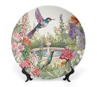 DWVSFJM Giardino con uccelli e fiori stampa Bone China Piatto decorativo con espositore Piatto decorativo in ceramica Piatto rotondo in porcellana Piatto da pranzo Artigianato per decorazione da