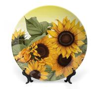 DWVSFJM Girasoli Stampa Floreale Bone China Piatto Decorativo Con Espositore Piatto Decorativo Ceramica Porcellana Rotondo Piatto da Cena Artigianato Artigianato Per Decorazione Da Parete 2