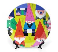 DWVSFJM Gnomi colorati Stampa Bone China Piatto Decorativo Con Espositore Piatto Decorativo In Ceramica Porcellana Rotondo Piatto Da Pranzo Artigianato Artigianato Per Decorazione Appeso A Parete 8