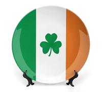 DWVSFJM Happy Irish Holidays Stampa Bone China Piatto Decorativo Con Espositore Piatto Decorativo In Ceramica Porcellana Piatto Rotondo Cena Artigianato Artigianato Per Decorazione Da Parete 17,8