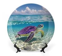 DWVSFJM Hawaii con stampa di tartarughe marine viola piatto decorativo in porcellana con espositore piatto decorativo in ceramica piatto rotondo in porcellana piatto da pranzo artigianato artistico