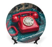 DWVSFJM Inghilterra UK Retro Londra stampa telefono Bone China piatto decorativo con espositore piatto decorativo in ceramica piatto rotondo in porcellana piatto da pranzo arte artigianato per