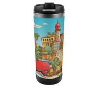 DWVSFJM Isola di Cuba Bicchiere isolato in acciaio inossidabile Tazza da viaggio sottovuoto a doppia parete Tazza in metallo isolata Tazza da auto di grande capacità Tazza da caffè riutilizzabile con