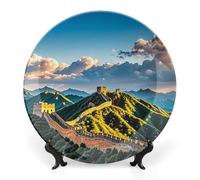 DWVSFJM La Grande Muraglia Cinese Stampa Bone China Piatto Decorativo Con Espositore Piatto Decorativo In Ceramica Porcellana Rotondo Piatto Da Pranzo Artigianato Artigianato Per Decorazione Da Parete
