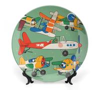 DWVSFJM Molti cartoni animati piccoli aeroplani stampa Bone China Piatto decorativo con espositore piatto decorativo in ceramica piatto rotondo in porcellana piatto da pranzo artigianato artistico per