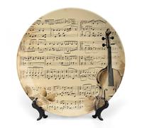 DWVSFJM Note musicali Stampa Bone China Piatto Decorativo Con Espositore Piatto Decorativo In Ceramica Porcellana Piatto Rotondo Cena Artigianato Artigianato Per Decorazione Da Parete 10 pollici