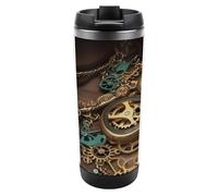 DWVSFJM Orologi Steampunk Chiavi E Catene Bicchiere isolato In Acciaio Inox Doppia Parete Vuoto Tazza Da Viaggio Isolata Tazza In Metallo Grande Capacità Tazza Da Caffè Riutilizzabile Tazza Da Caffè
