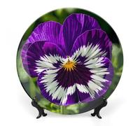 DWVSFJM Pansy Perfection Stampa Bone China Piatto Decorativo Con Espositore Piatto Decorativo In Ceramica Porcellana Rotondo Piatto da Cena Artigianato Artigianato Per Decorazione Da Parete 7 pollici