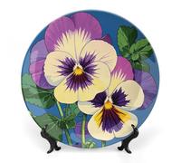 DWVSFJM Pansy Perfection Stampa Bone China Piatto Decorativo Con Espositore Piatto Decorativo In Ceramica Porcellana Piatto Rotondo Cena Artigianato Artigianato Per Decorazione Da Parete 8 pollici