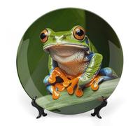 DWVSFJM Peace Tree Frog Stampa Bone China Piatto Decorativo Con Espositore Piatto Decorativo In Ceramica Porcellana Piatto Rotondo Cena Artigianato Artigianato Per Decorazione Da Parete 25,4